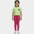 Girls Green Crew Neck Striped T-Shirt, हल्का हरा, small