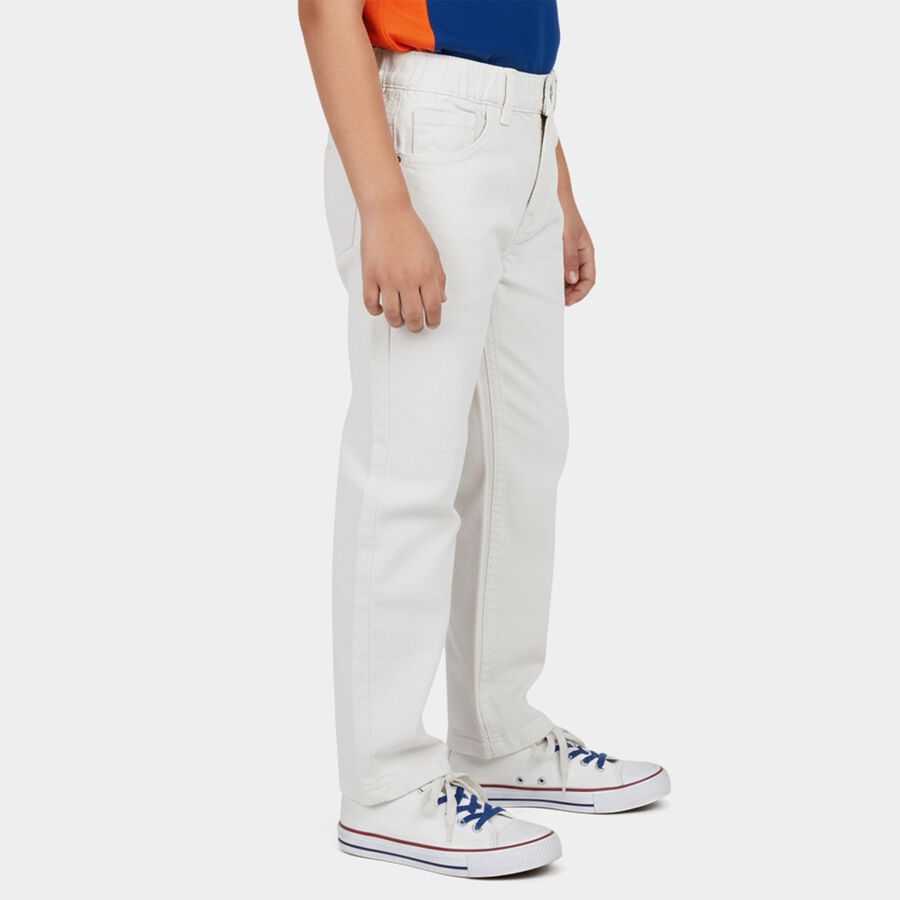Boys' White Regular Fit Cotton Jeans, Off White, large