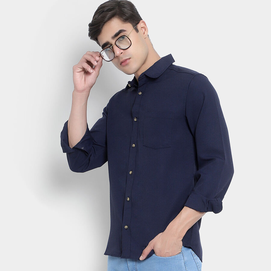 Solid Casual Shirt, Navy Blue, large image number null