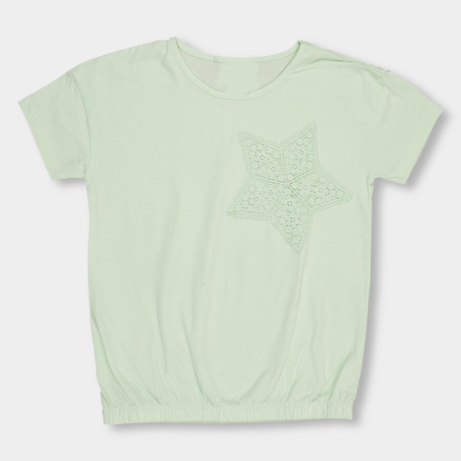 Girls' 100% Cotton T-Shirt, हल्का हरा, large