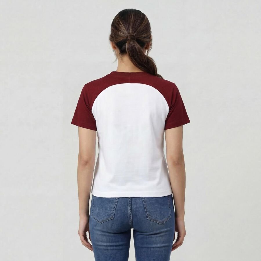 Women's Wine Cotton Blend Round Neck Slogan Printed T-Shirt, वाइन, large