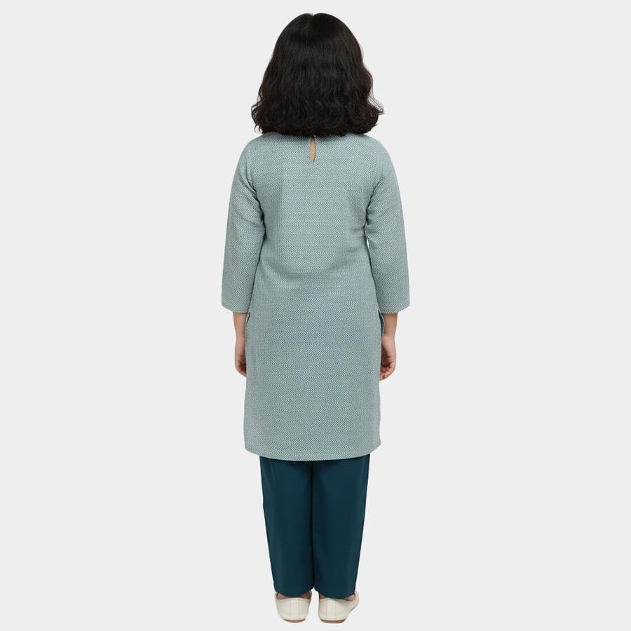 Girls Teal Blue Floral Printed Fusion Set, Teal Blue, large