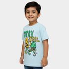 Boys' Light Blue Cotton Round Neck Cartoon Printed T-Shirt, Light Blue, small
