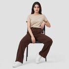 Women's Brown Straight Fit Side Panel Track Pants, भूरा, small