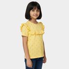 Girls' Yellow Cotton Round Neck Graphic Printed T-Shirt, Yellow, small