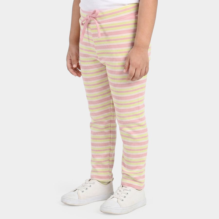 Girls' Yellow Straight Fit Striped Pyjama, पीला, large