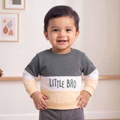 Infants' Grey Cotton Crew Neck Pullover Sweatshirt