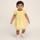 Infants' Soft Yellow Smocked Embroidered Casual Frock, पीला, small image number null