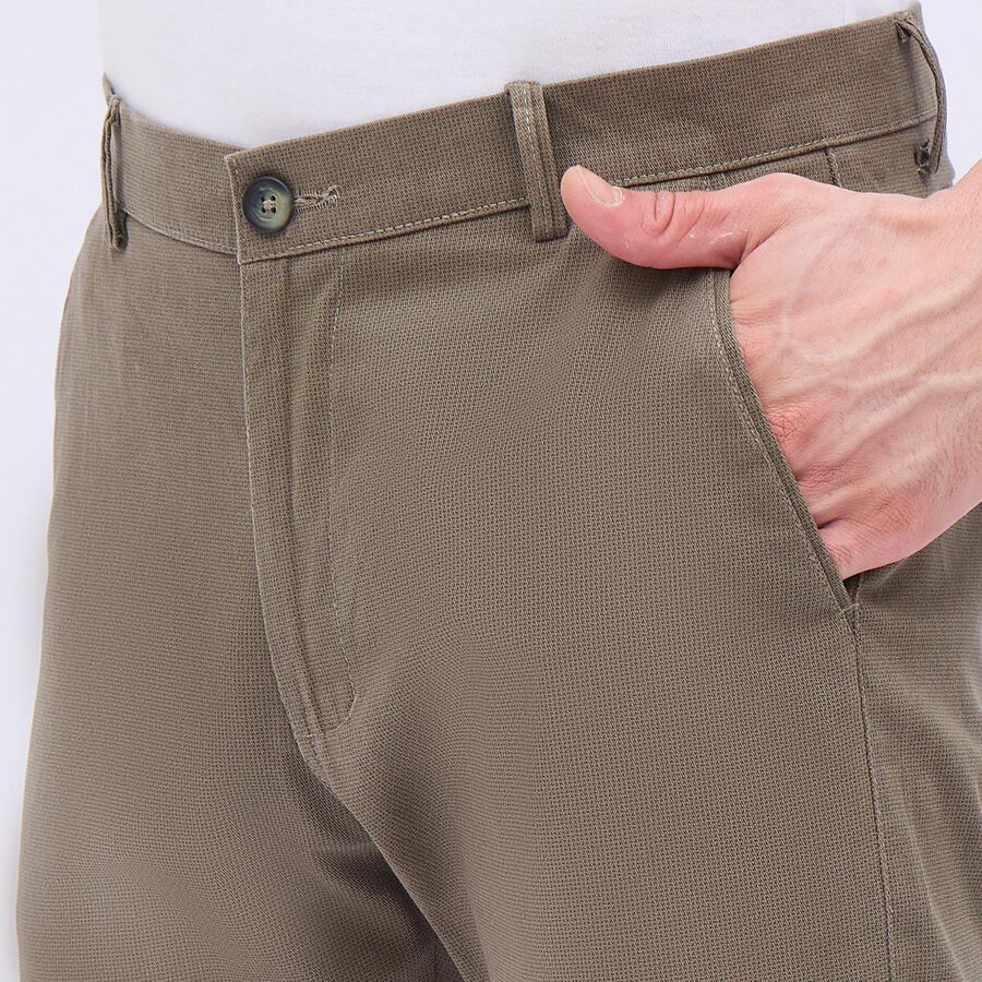 Men's Olive Green Slim Fit Printed Casual Trousers, Olive, large image number null