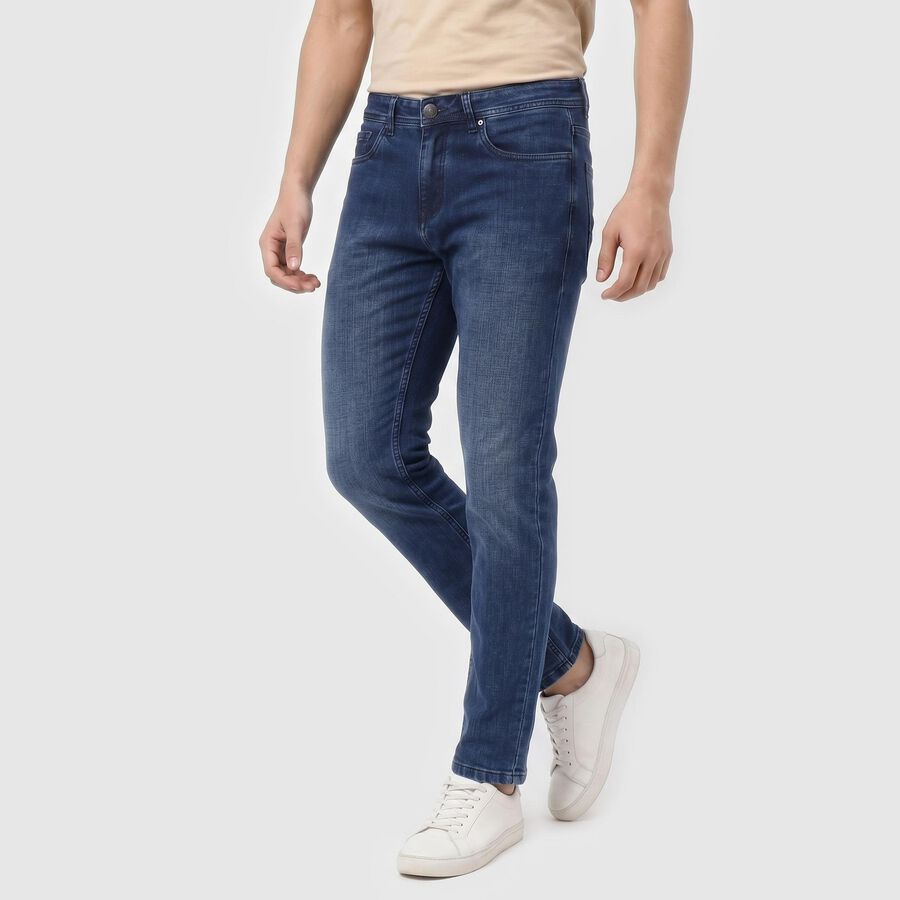 Men's Blue Slim Fit Washed Jeans, Light Blue, large