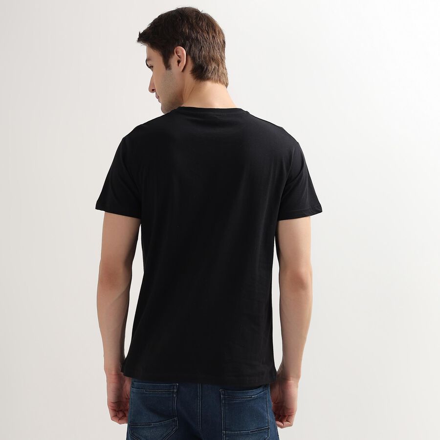 Men's 100% Cotton Round Neck Half Sleeves T-Shirt, Black, large