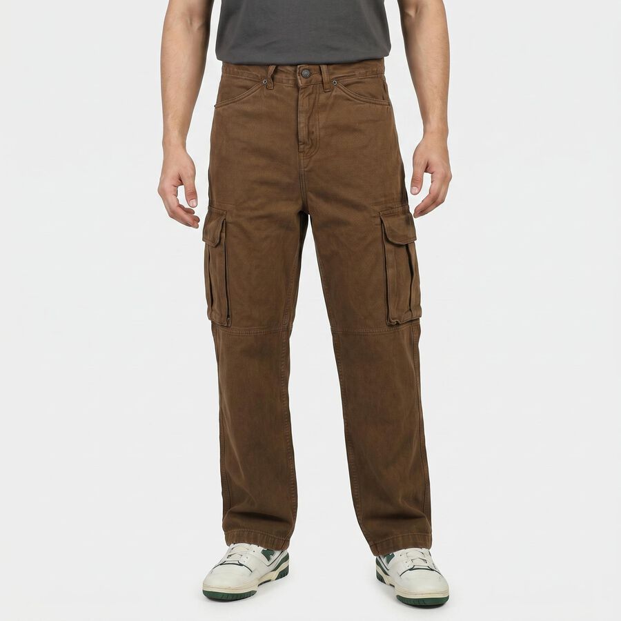 Men's Brown Relaxed Fit Cargo Jeans, Brown, large