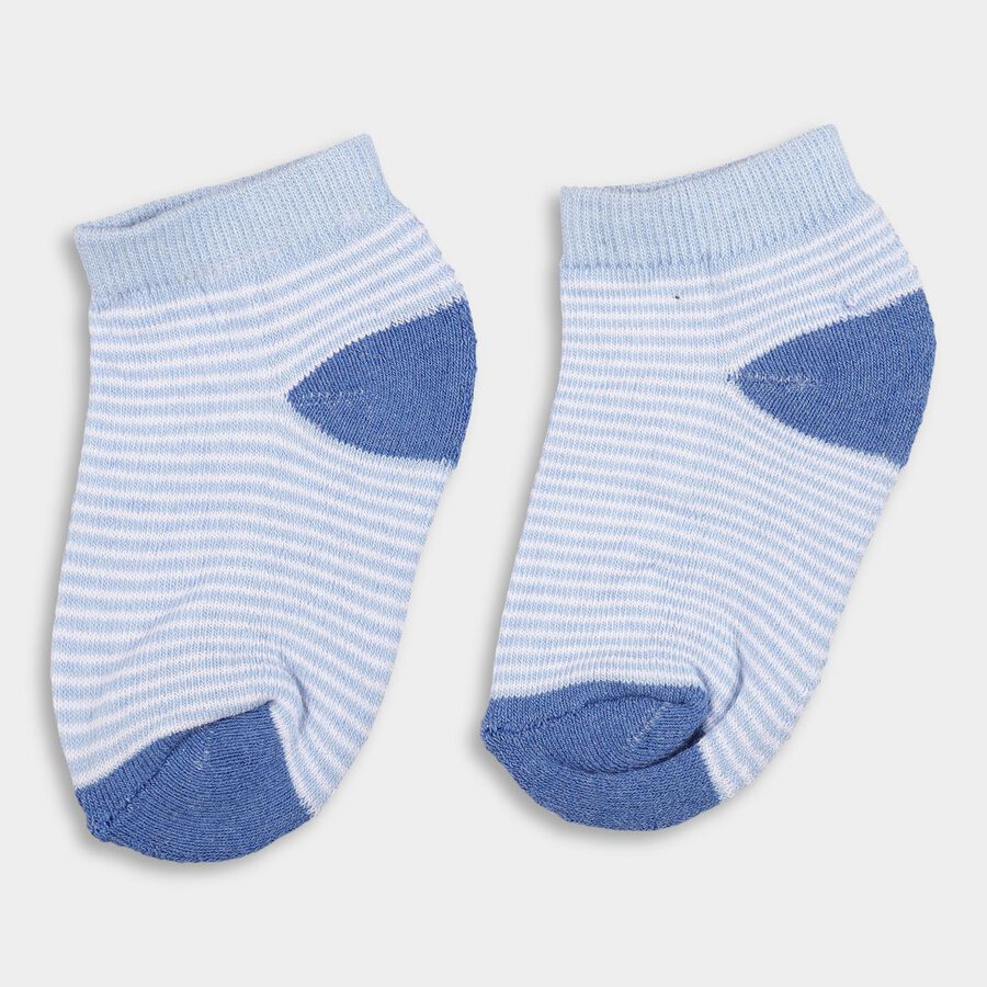 Boys Muted Blue and Light Blue Regular Fit Striped Ankle Socks Pack of 2, Light Blue, large