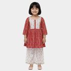 Girls' Fuchsia Round Neck Printed Kurta and Palazzo Fusion Set, Fuchsia, small
