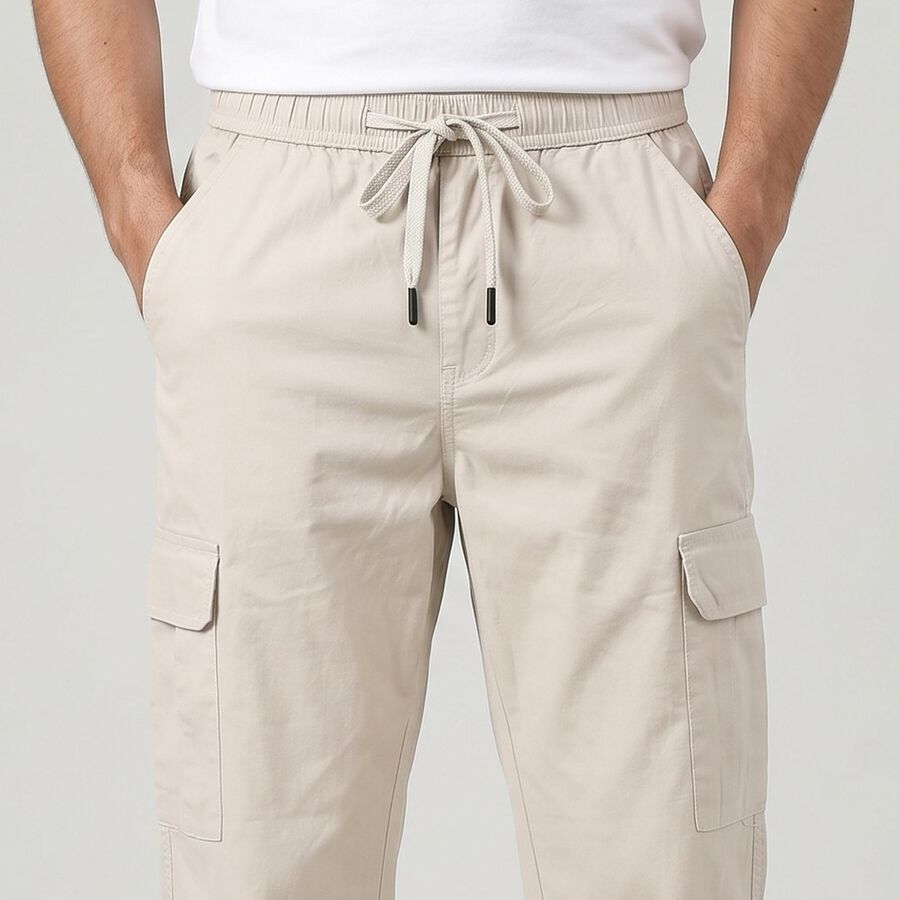 Men's Silver Slim Fit Cargo Trousers, सिल्वर, large