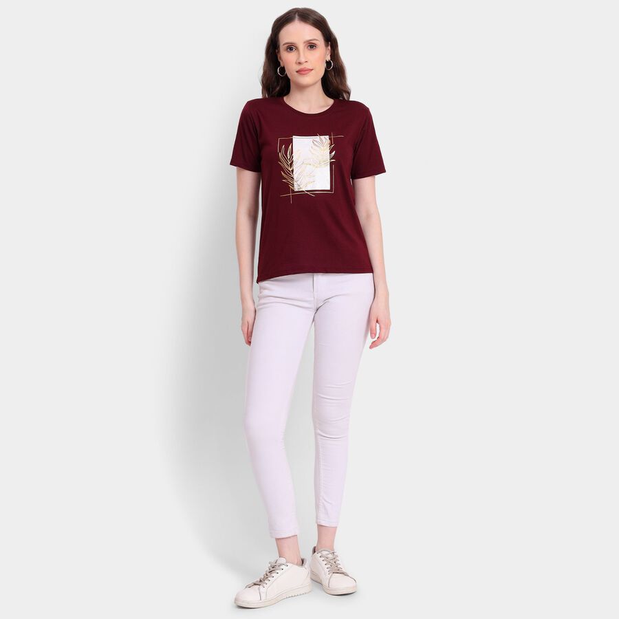 Ladies' Round Neck T-Shirt, Wine, large image number null