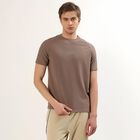 Men's Muted Brown Crew Neck Athleisure T-Shirt, खाकी, small