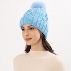 Women's Light Blue Knitted Pom-Pom Beanie Cap, Light Blue, small image number null