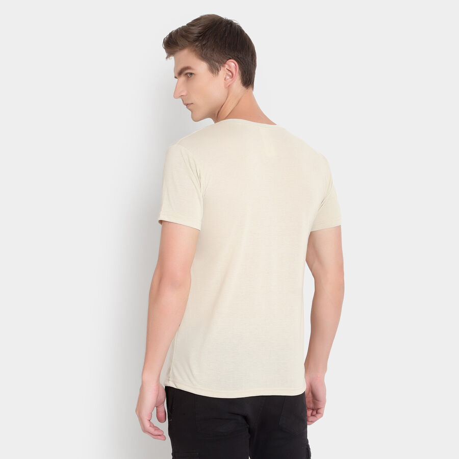 Round Neck Slim Fit T-shirt, Beige, large image number null