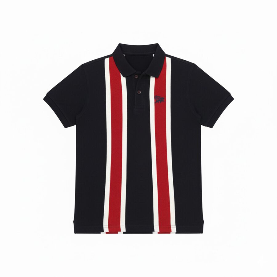 Boys Deep Midnight Navy Blue Cotton Polo Neck Casual T-Shirt, नेवी ब्लू, large image number null