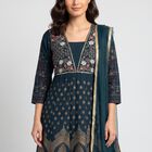 Women's Teal Embroidered Ethnic Set, Teal Blue, small