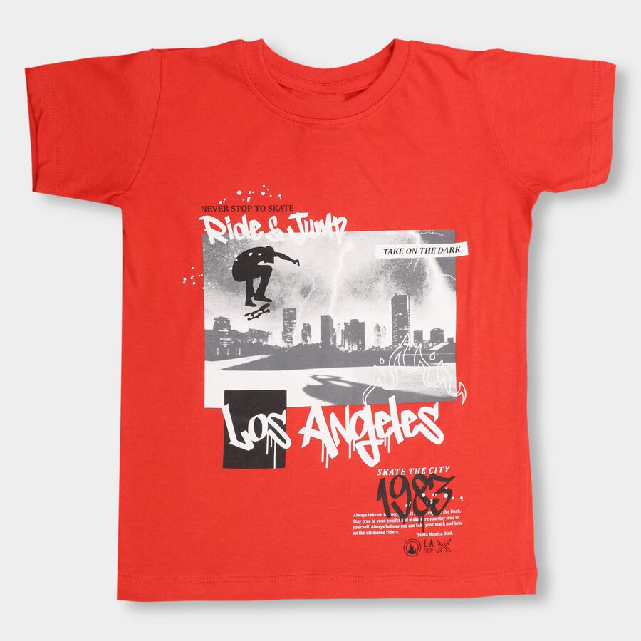 Boys' 100% Cotton Half Sleeves T-Shirt, Red, large