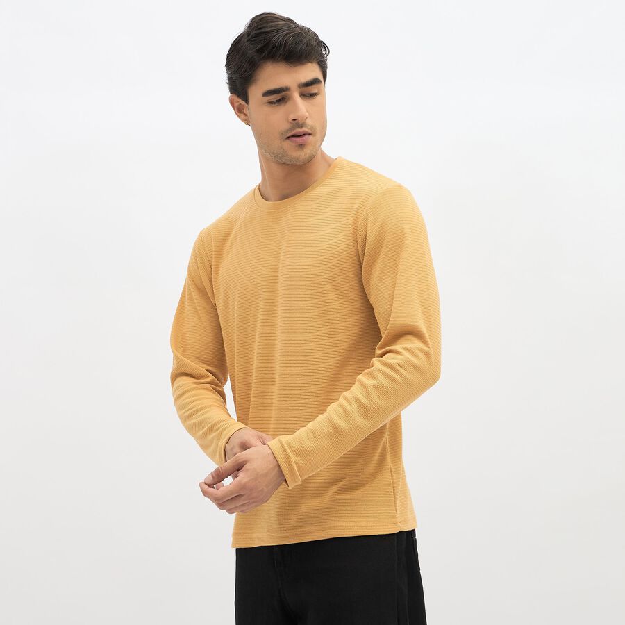 Men's Muted Mustard Round Neck Casual T-Shirt, Mustard, large image number null
