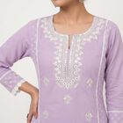 Women's Lavender Cotton Embroidered Ethnic Set, Lilac, small