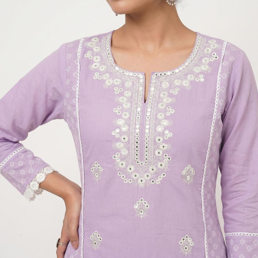 Women's Lavender Cotton Embroidered Ethnic Set, Lilac, large
