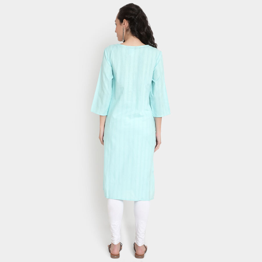 Cotton Embroidered 3/4Th Sleeves Kurta, Light Blue, large image number null