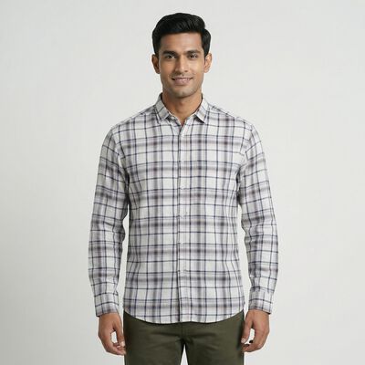 Men's Off-White Cotton Button-Down Casual Shirt