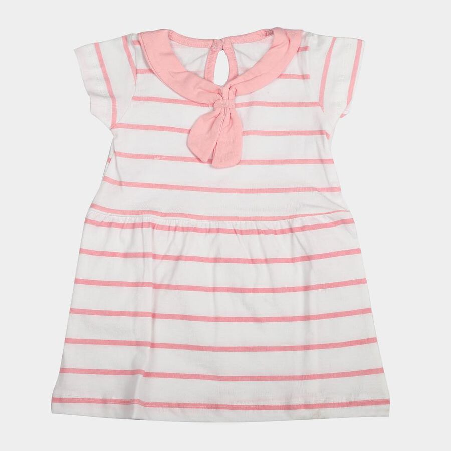 Infants' Pink Striped Fit and Flare Frock, गुलाबी, large