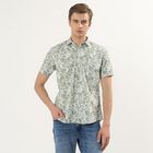 Men's Light Green Cotton Half Sleeve Spread Collar Casual Shirt, Light Green, small