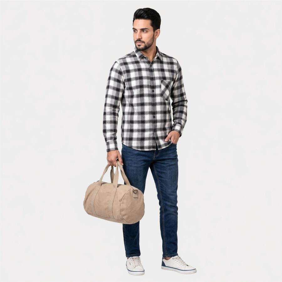 Men's Black Cotton Casual Shirt, काला, large