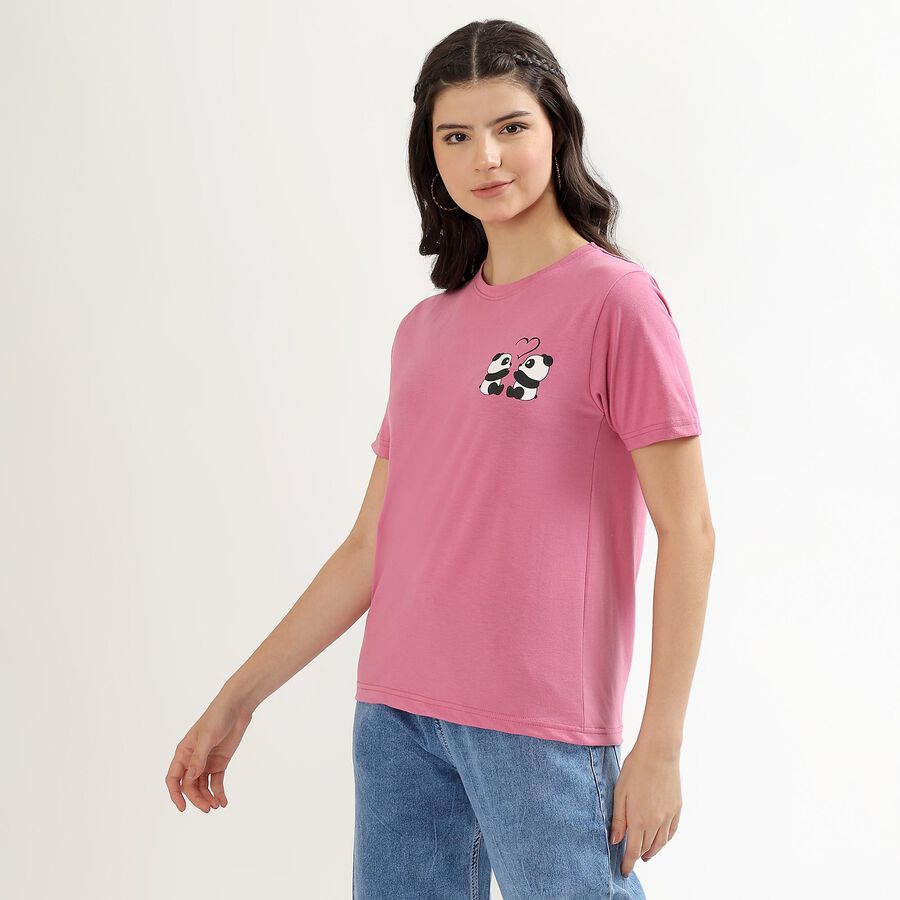 Women's Pink Round Neck Graphic Print T-Shirt, Pink, large image number null