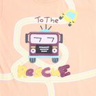 Infants' Peach Cotton Round Neck Cartoon Print Baba Suit, Peach, small