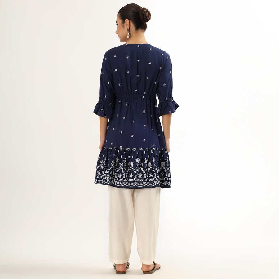 Women's Navy Blue V-Neck Embroidered Kurta, Navy Blue, large image number null