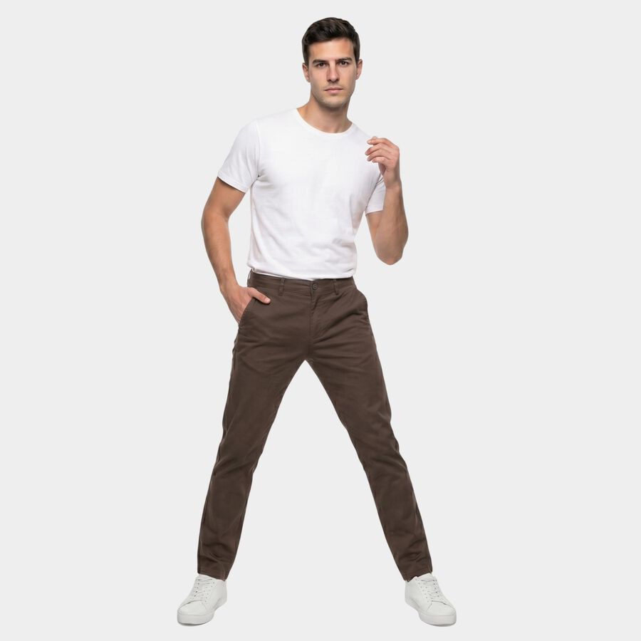 Men's Dark Grey Slim Fit Flat-Front Chino Trousers, गहरा ग्रे, large