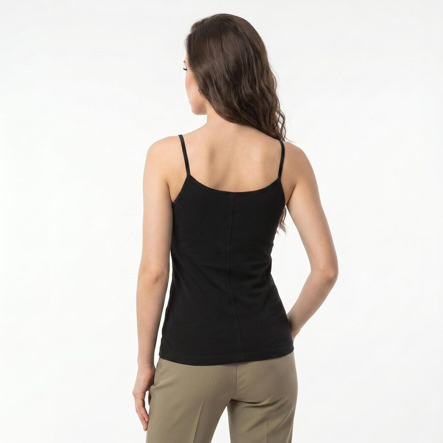 Women's Black Cotton Blend Scoop Neck Camisole Slip, काला, large