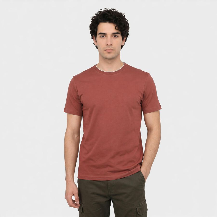 Men's Coral Cotton Round Neck Regular T-Shirt, Coral, large