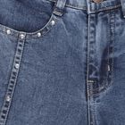 Girls' Stonewashed Blue Slim Fit Embellished Jeans, Mid Blue, small image number null