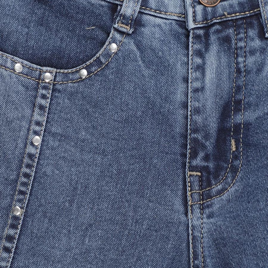 Girls' Stonewashed Blue Slim Fit Embellished Jeans, Mid Blue, large image number null