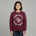 Girls Deep Burgundy Crew Neck Graphic Sweatshirt, Wine, small image number null