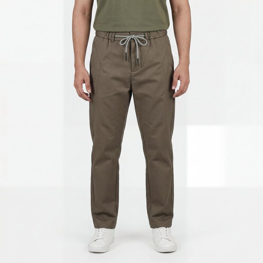 Men's Brown Slim Fit Casual Trousers, भूरा, large