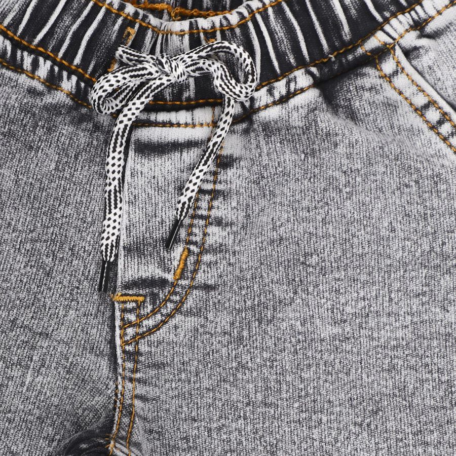 Boys' Stonewashed Grey Regular Fit Elastic Waist Jeans, हल्का ग्रे, large image number null