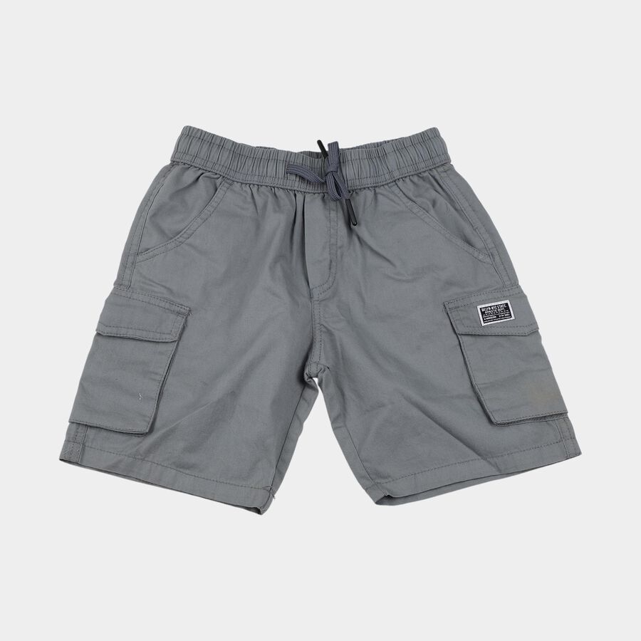 Boys' Light Grey Cotton Relaxed Fit Bermuda Shorts, Light Grey, large