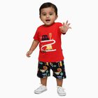 Infants' Red Cotton Round Neck Printed Baba Suit, Red, small