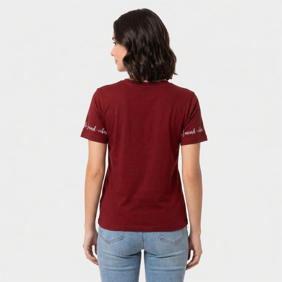 Women's Maroon Round Neck Regular T-Shirt, मरून, large