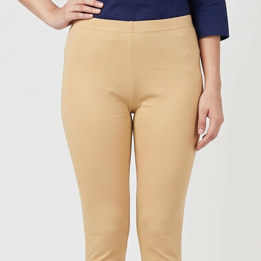 Women's Beige Cotton Blend Elastic Waist Slim Fit Churidar, खाकी, large