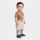 Infants' Beige Cotton Round Neck Graphic Print Baba Suit, Beige, small